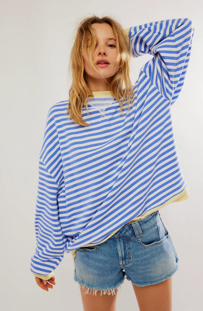 Dames Oversized Gestreepte Sweater met Ronde Hals