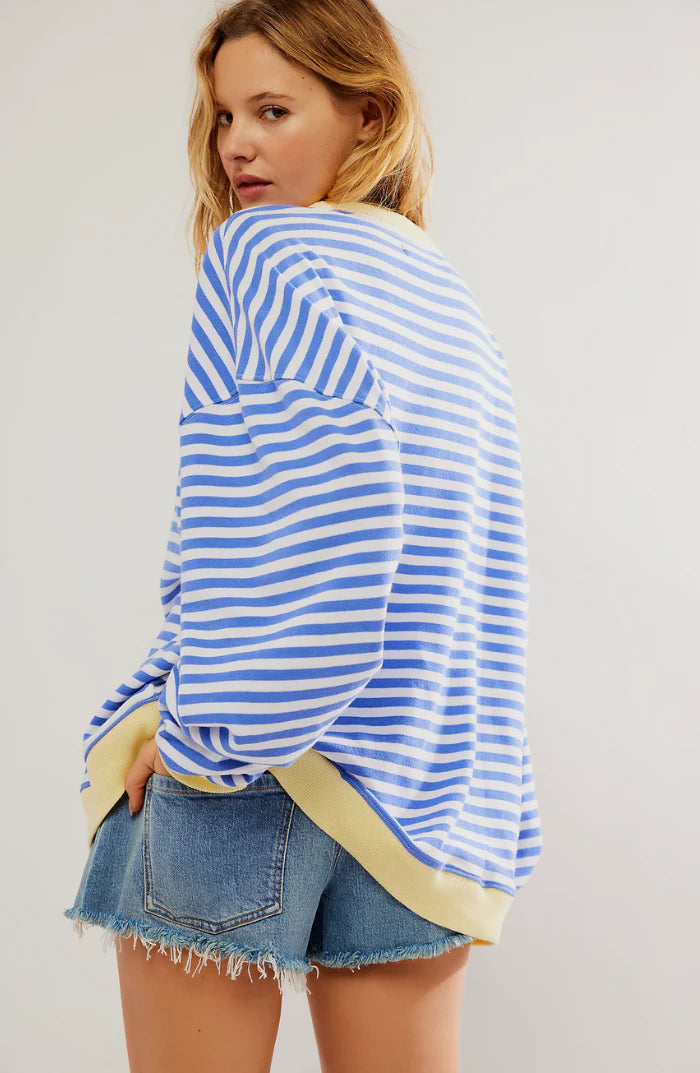 Dames Oversized Gestreepte Sweater met Ronde Hals