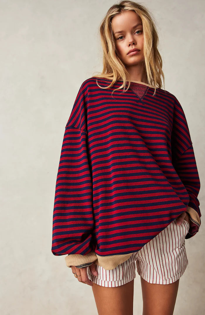 Dames Oversized Gestreepte Sweater met Ronde Hals