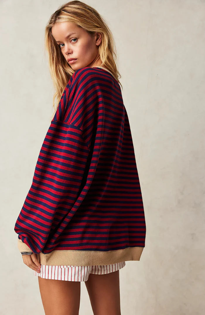 Dames Oversized Gestreepte Sweater met Ronde Hals