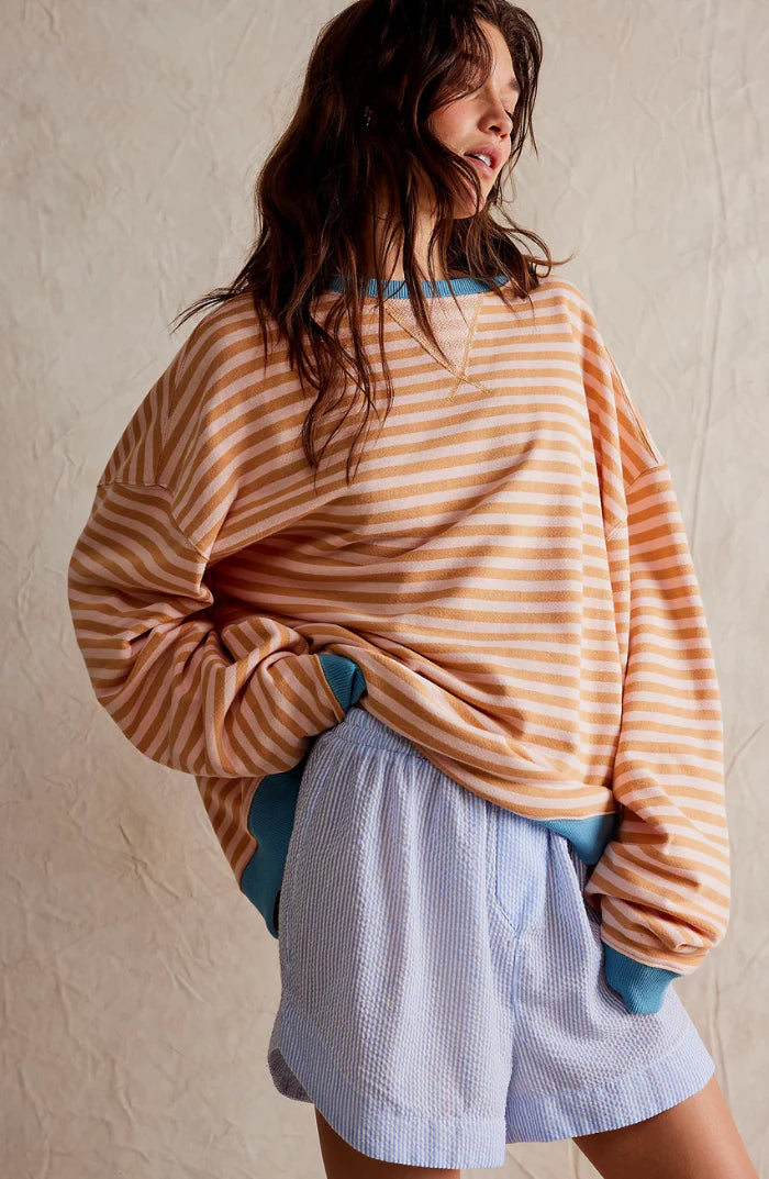 Dames Oversized Gestreepte Sweater met Ronde Hals