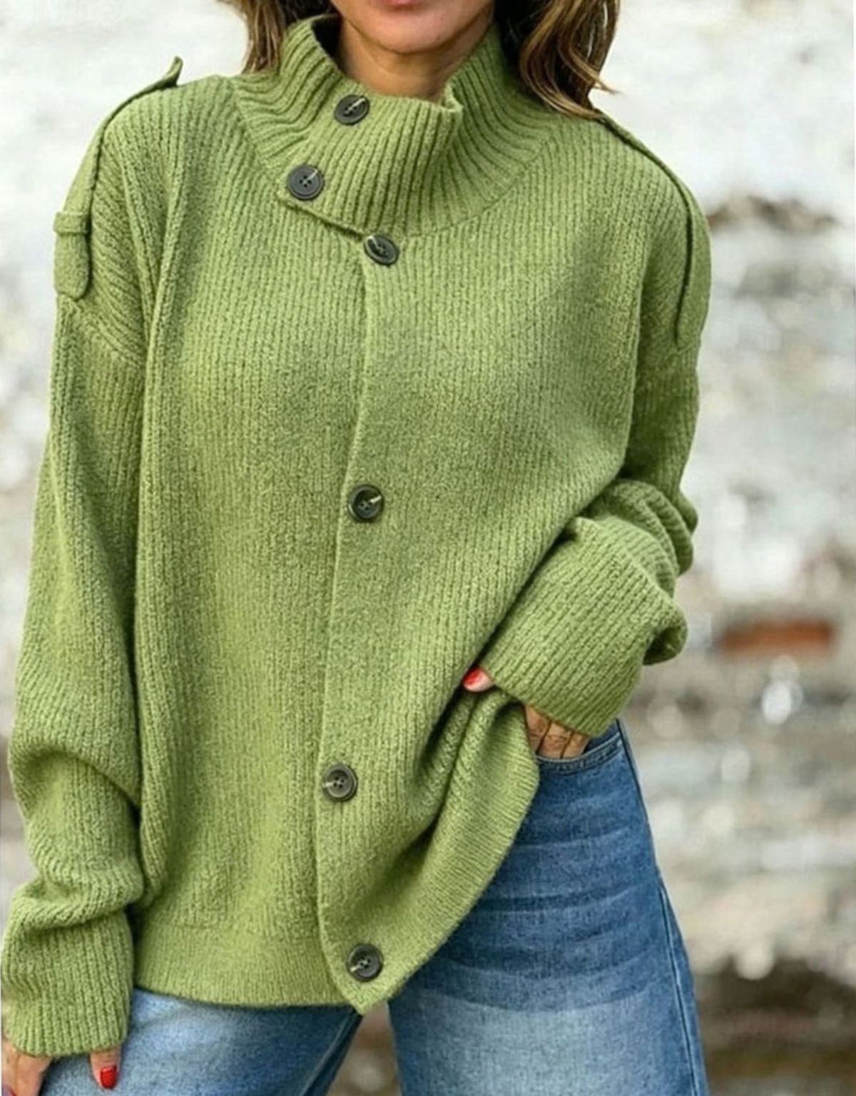 Dames Oversized Vest met Opstaande Kraag en Knoopsluiting