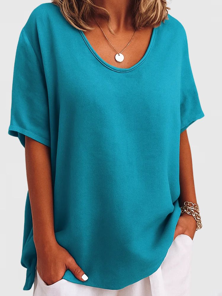 Dames Oversized Zomer T-shirt met V-hals en Korte Mouwen