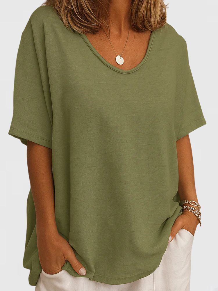 Dames Oversized Zomer T-shirt met V-hals en Korte Mouwen