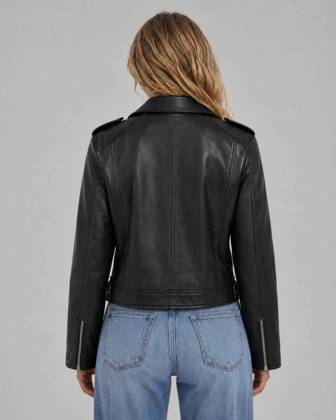 Dames PU-leer Bikerjack met Asymmetrische Rits en Riem