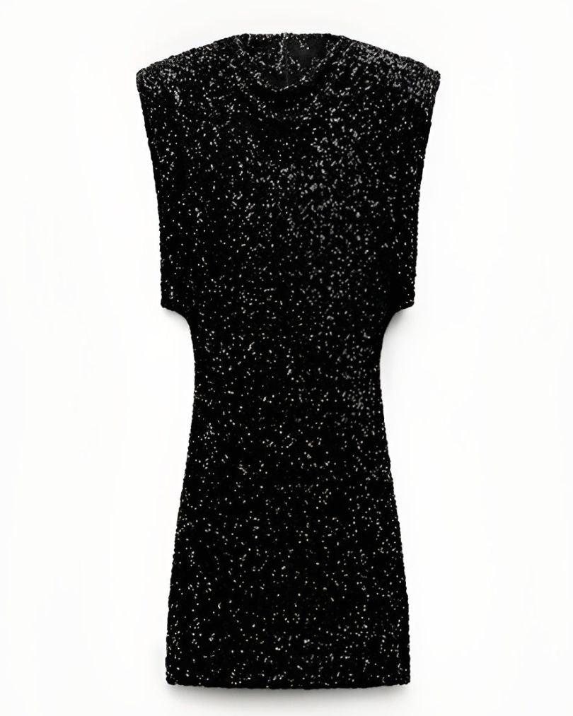 Dames Pailletten Mini Jurk met Schouderdetails