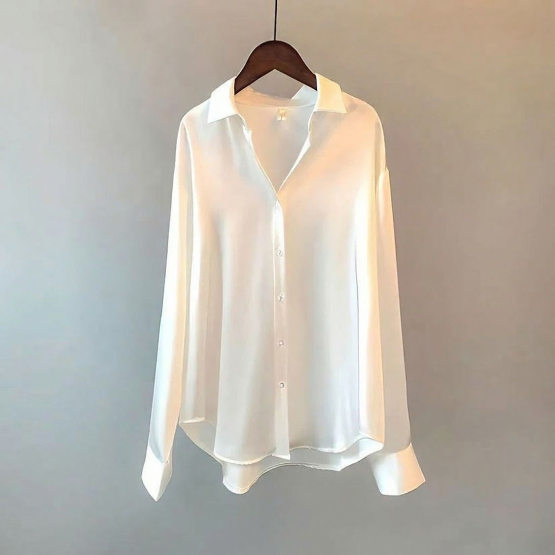 Dames Satijnlook Blouse met Knoopsluiting en Lange Mouwen