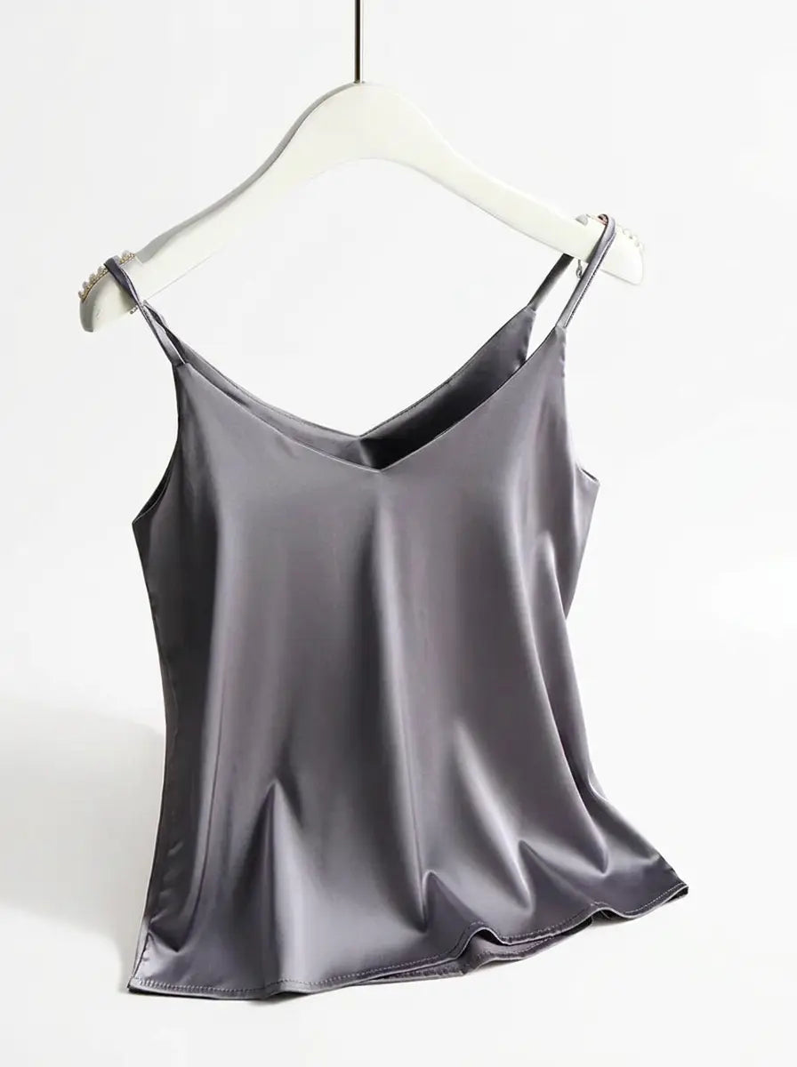 Dames Satijnlook Top met Spaghettibandjes en V-hals