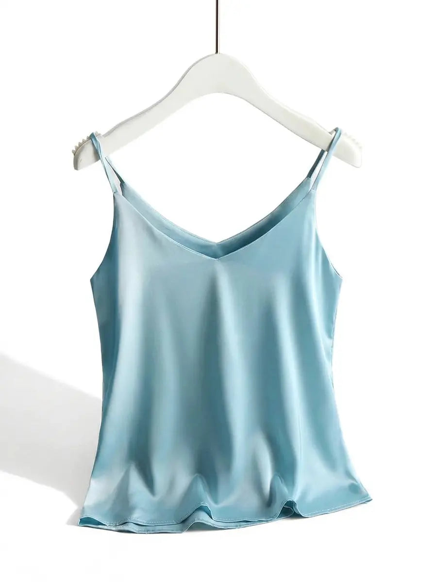 Dames Satijnlook Top met Spaghettibandjes en V-hals