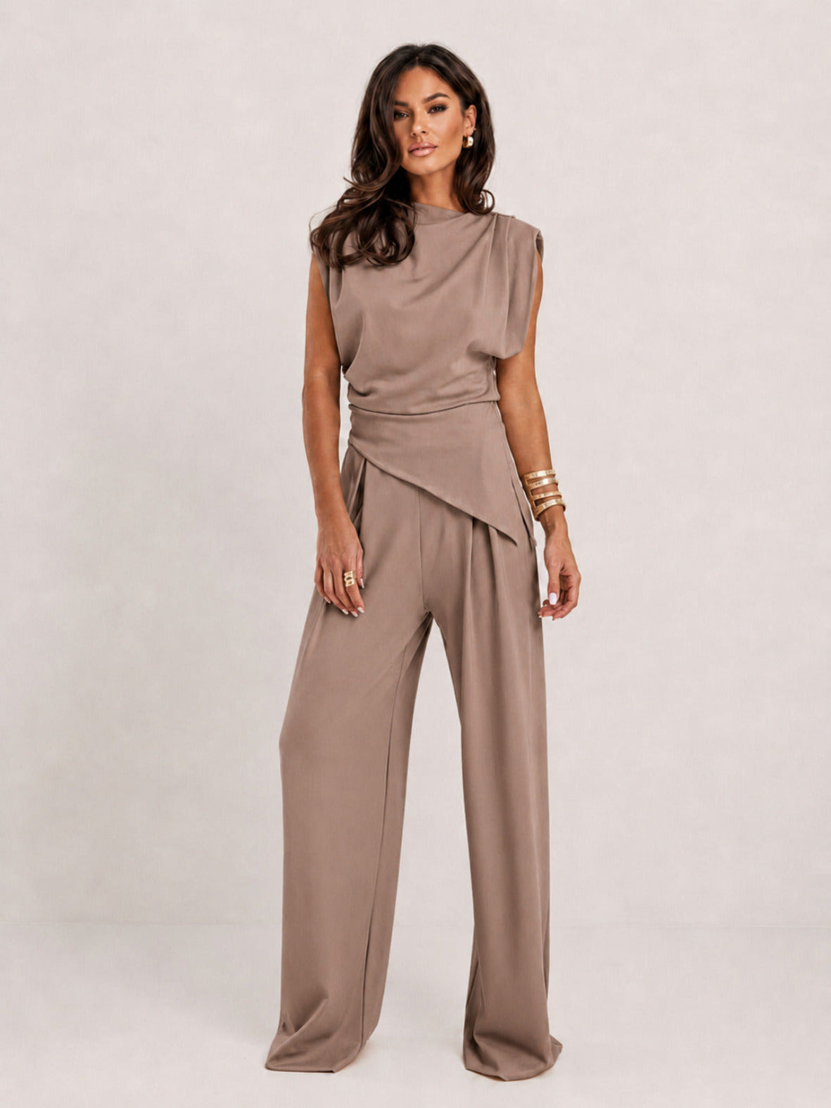Dames Set met Gedrapeerde Top en Wijde Pantalon