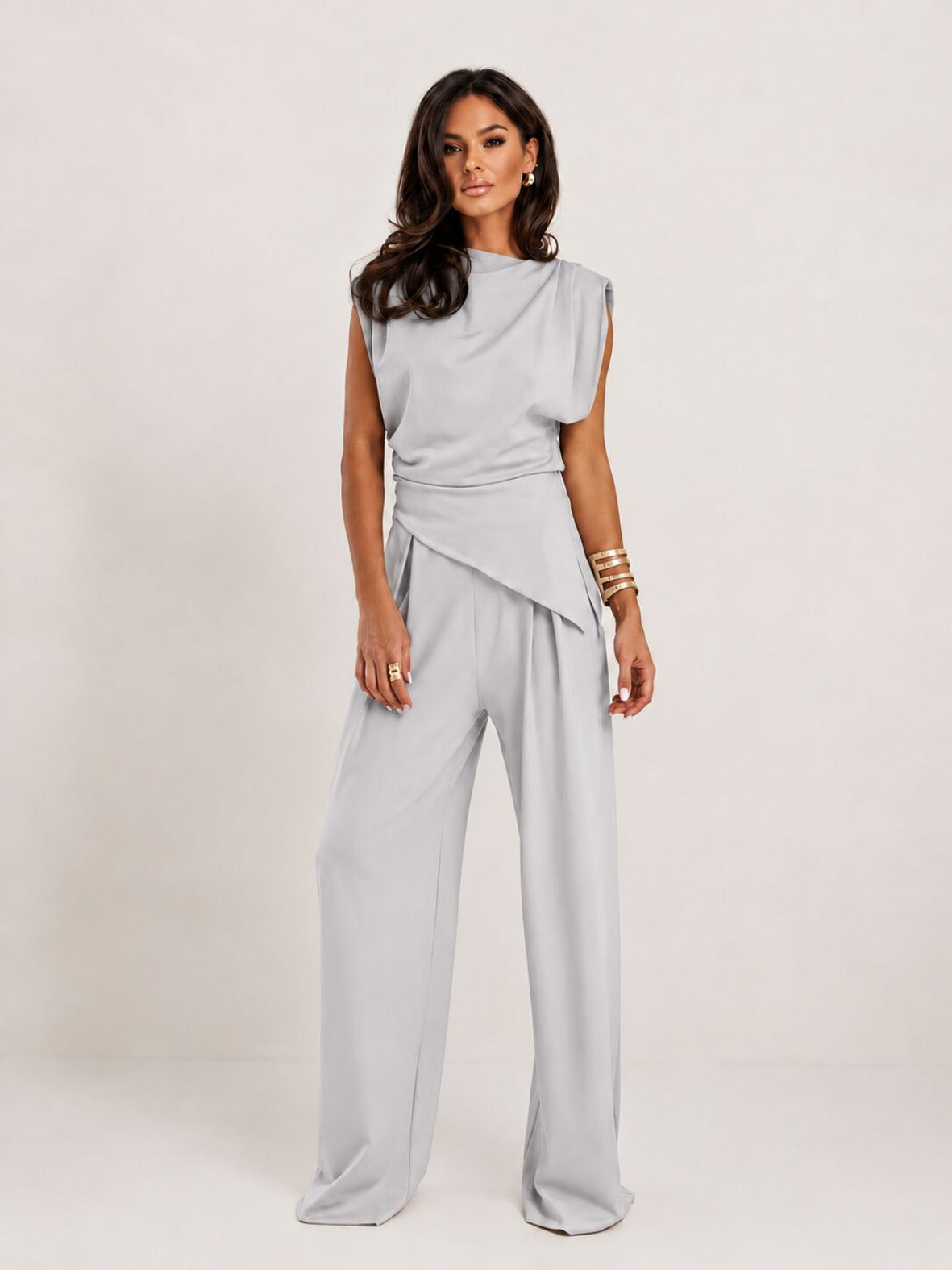 Dames Set met Gedrapeerde Top en Wijde Pantalon
