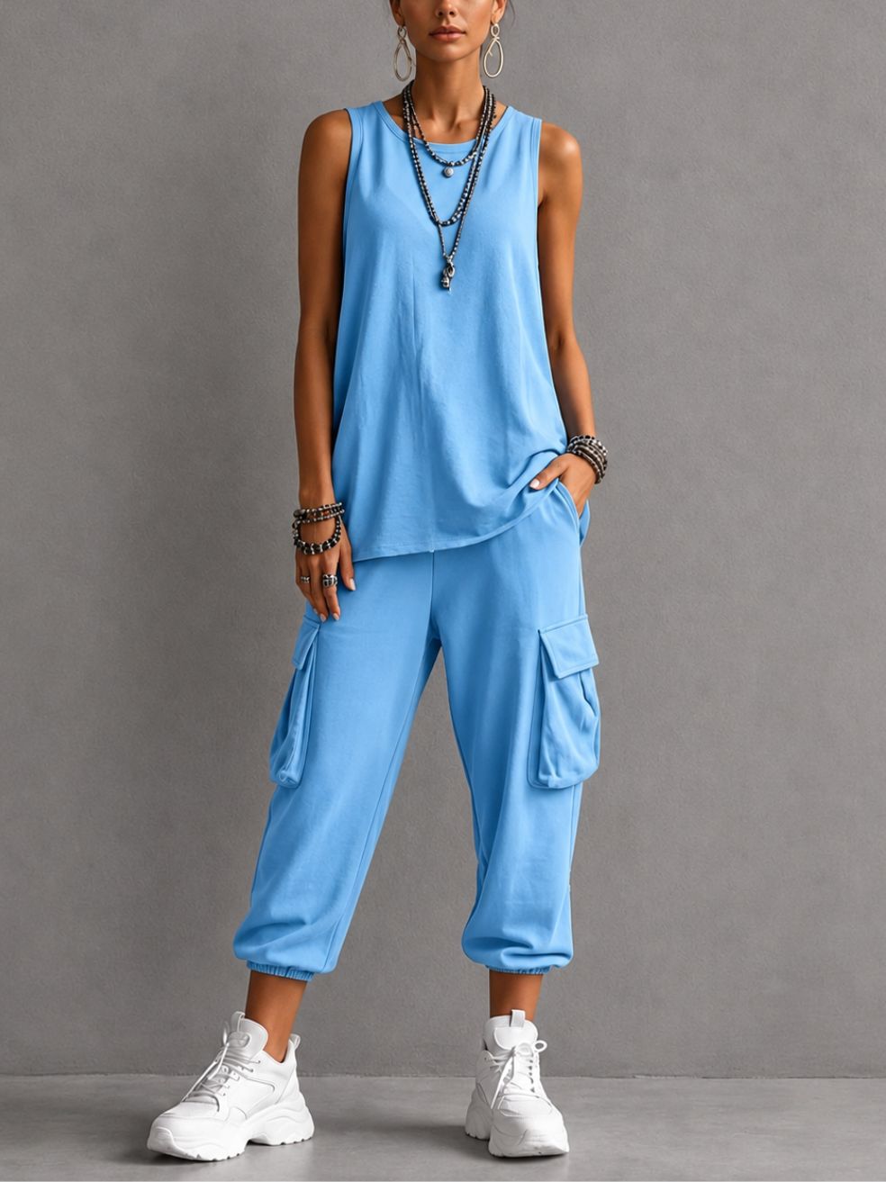 Dames Set met Mouwloze Top en Cargo Broek