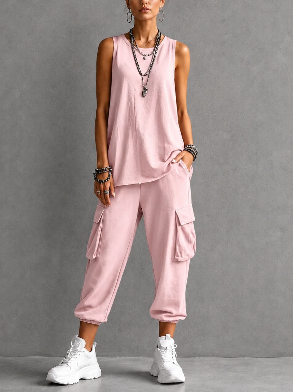 Dames Set met Mouwloze Top en Cargo Broek