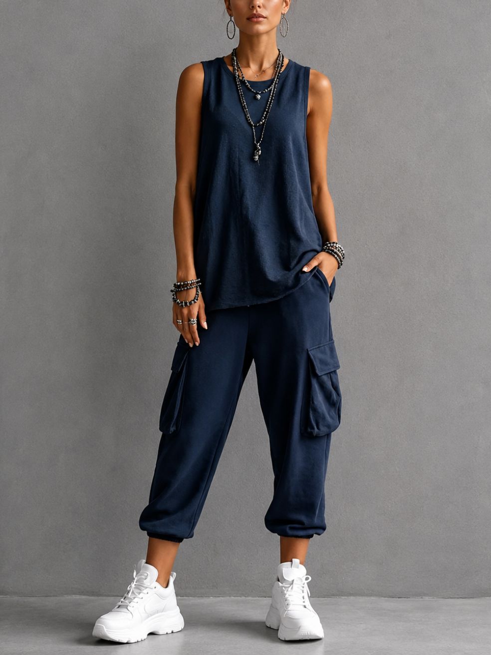 Dames Set met Mouwloze Top en Cargo Broek