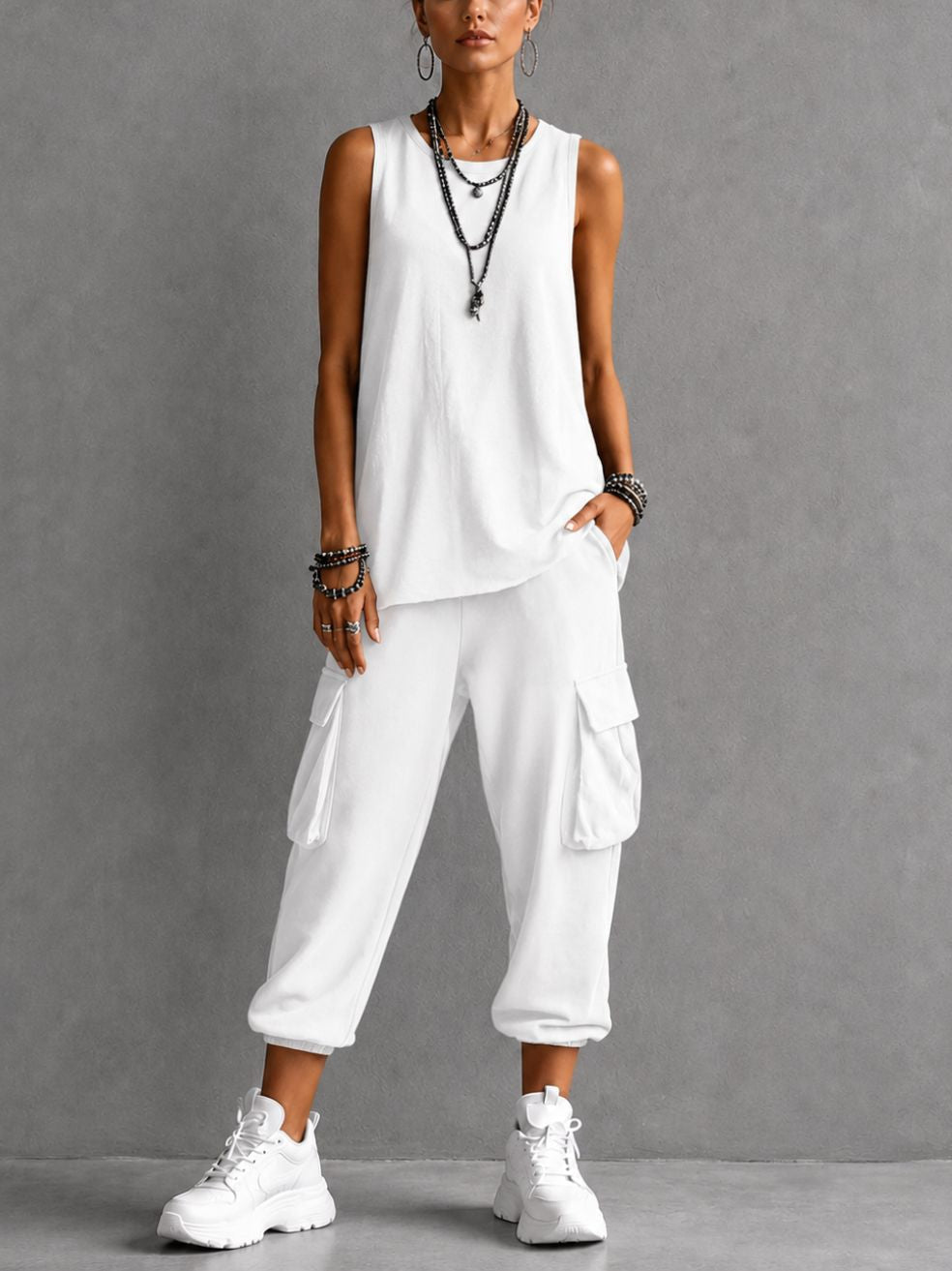 Dames Set met Mouwloze Top en Cargo Broek
