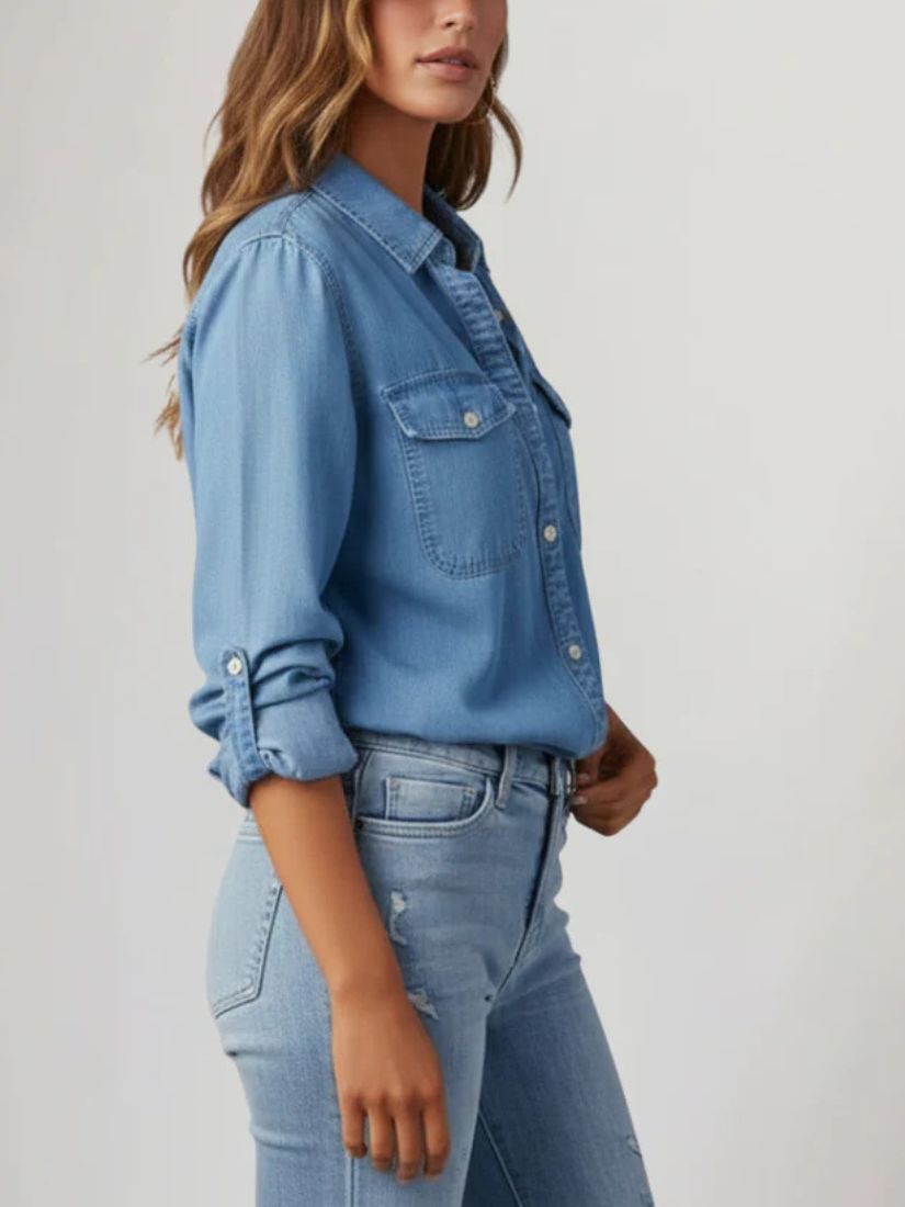 Dames Spijkerblouse met Knoopsluiting en Lange Mouwen