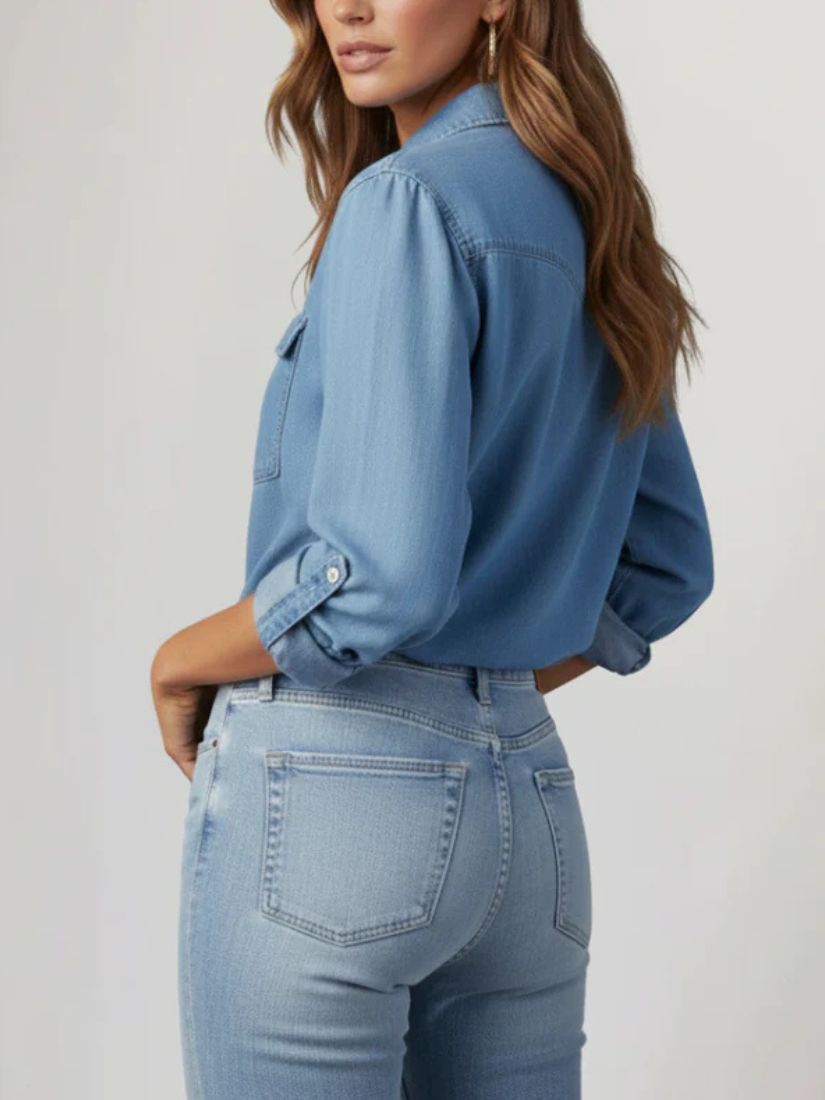 Dames Spijkerblouse met Knoopsluiting en Lange Mouwen