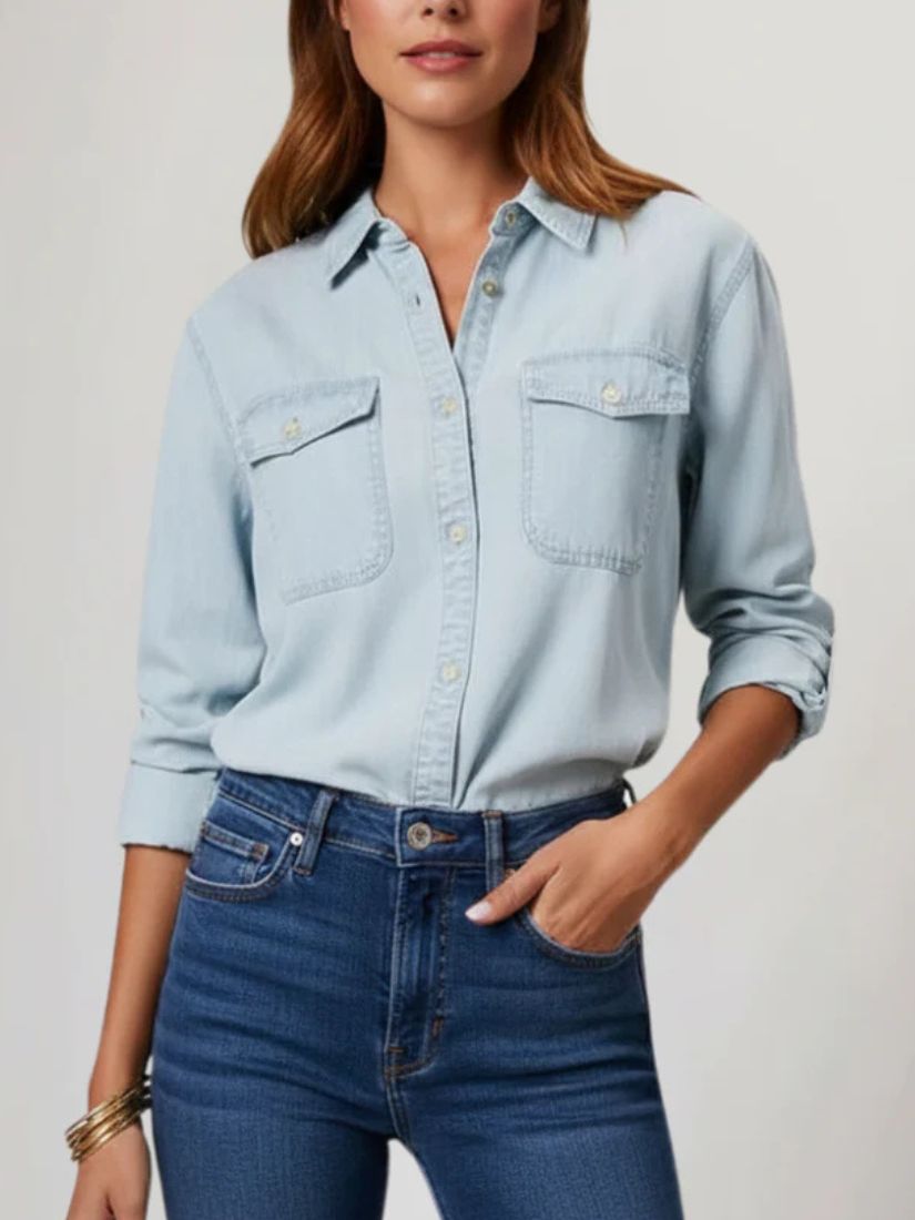 Dames Spijkerblouse met Knoopsluiting en Lange Mouwen