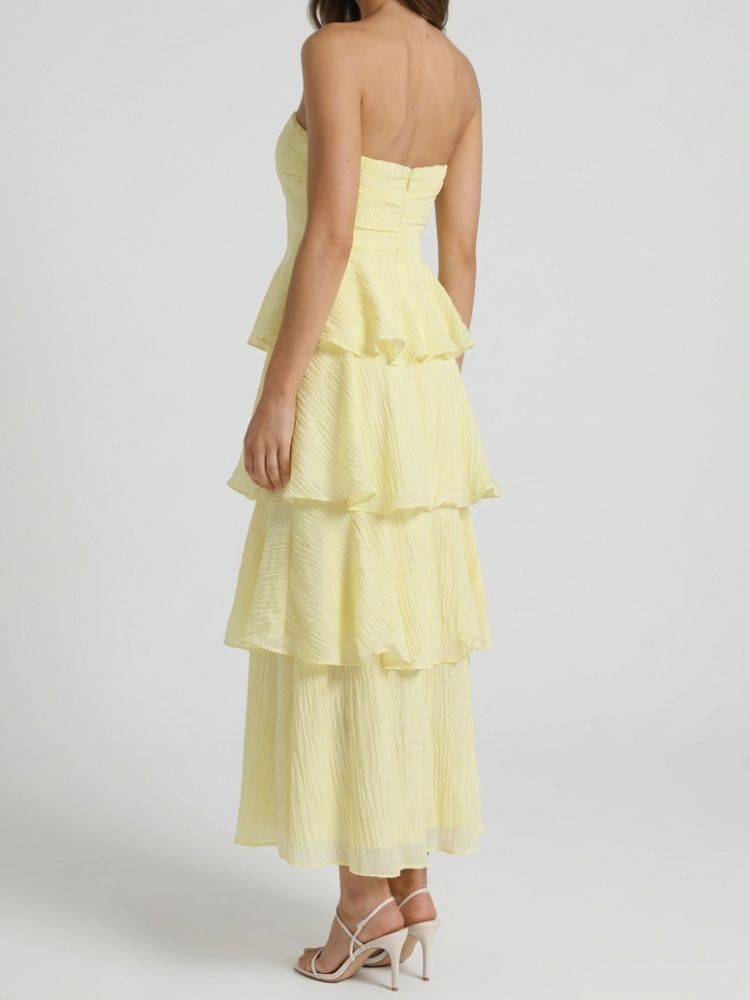 Dames Strapless Maxi Zomerjurk met Gelaagde Ruches