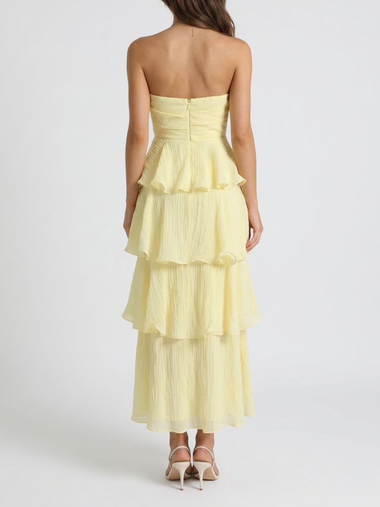 Dames Strapless Maxi Zomerjurk met Gelaagde Ruches