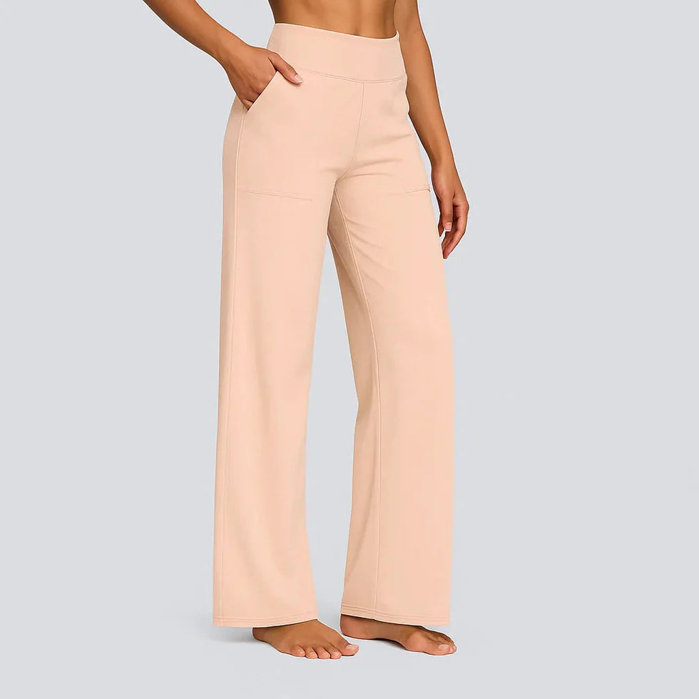 Dames Stretch Broek met Wijde Pijpen en Hoge Taille