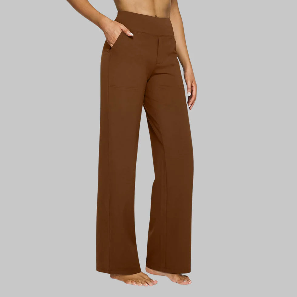Dames Stretch Broek met Wijde Pijpen en Hoge Taille