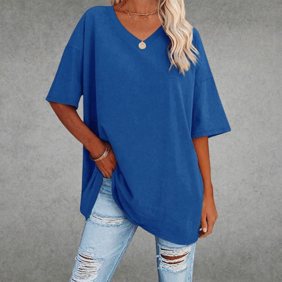 Dames T-shirt met Oversized Pasvorm en V-hals