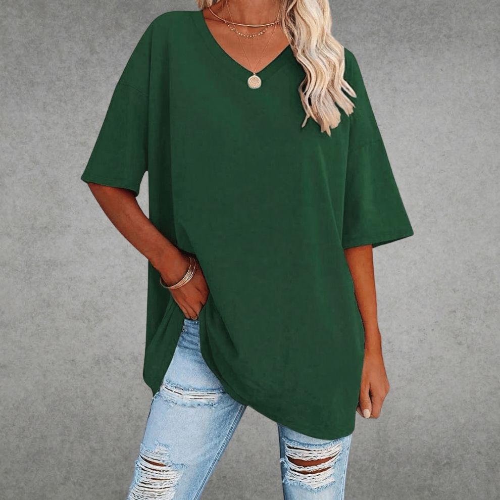 Dames T-shirt met Oversized Pasvorm en V-hals