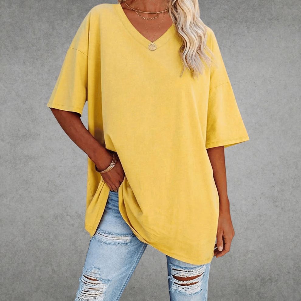 Dames T-shirt met Oversized Pasvorm en V-hals