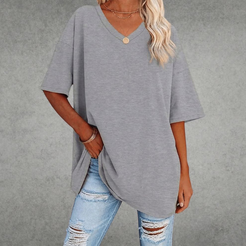 Dames T-shirt met Oversized Pasvorm en V-hals