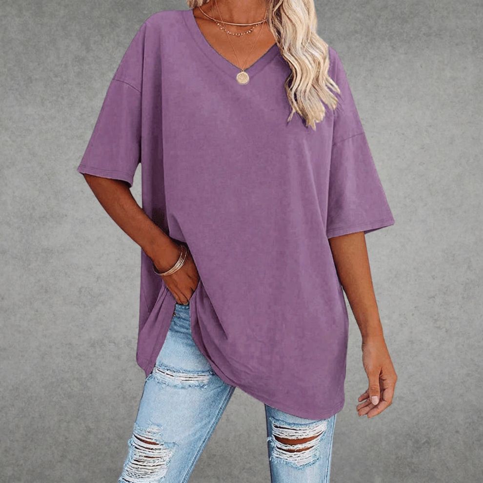 Dames T-shirt met Oversized Pasvorm en V-hals