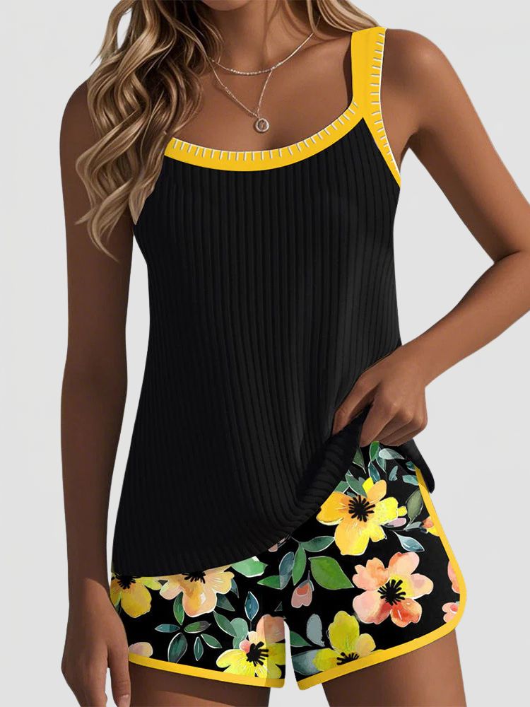 Dames Tankini met Geribd Top en Shorts