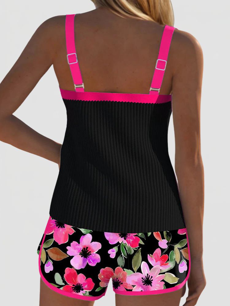 Dames Tankini met Geribd Top en Shorts