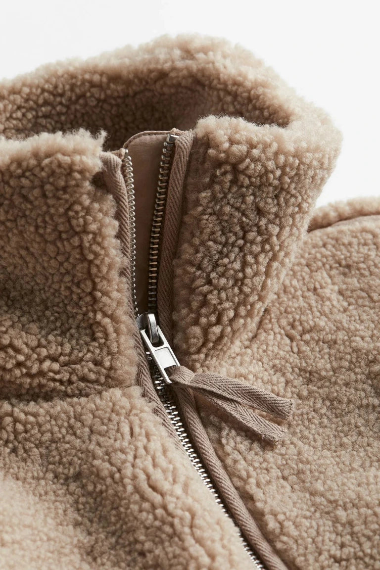 Dames Teddy Fleece Jas met Ritssluiting en Hoge Kraag