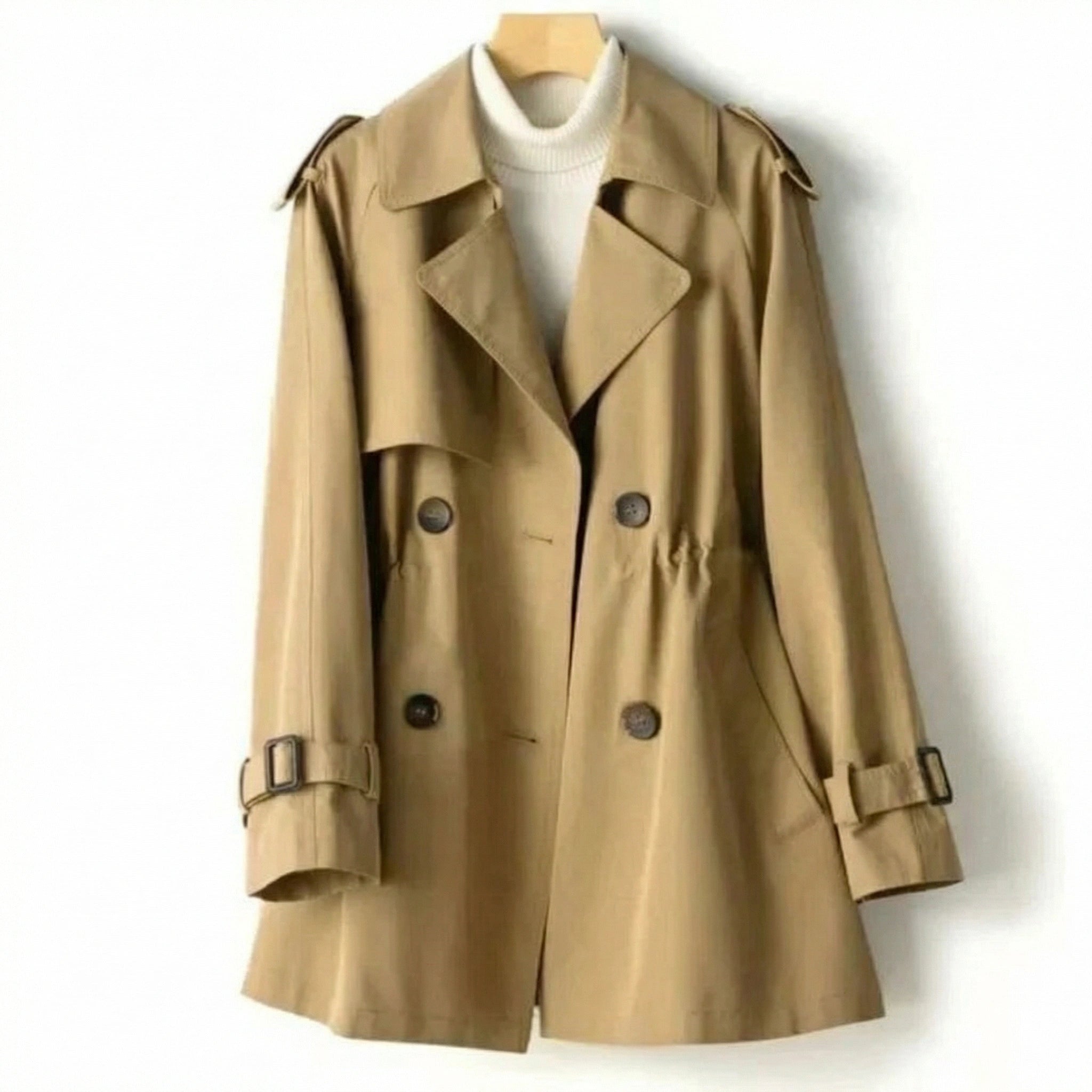 Dames Trenchcoat met Dubbele Knopenrij, Ceintuur en Epauletten