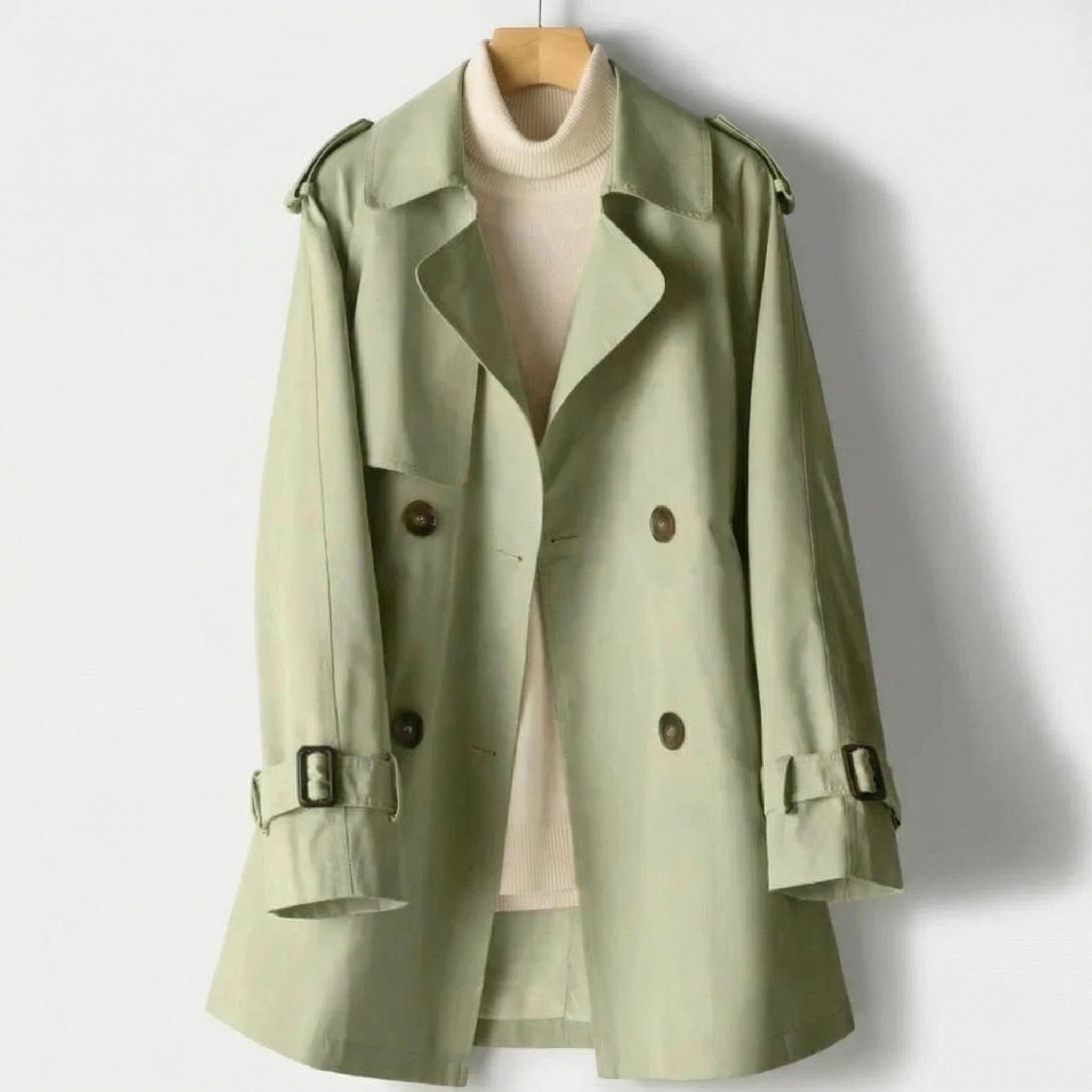 Dames Trenchcoat met Dubbele Knopenrij, Ceintuur en Epauletten