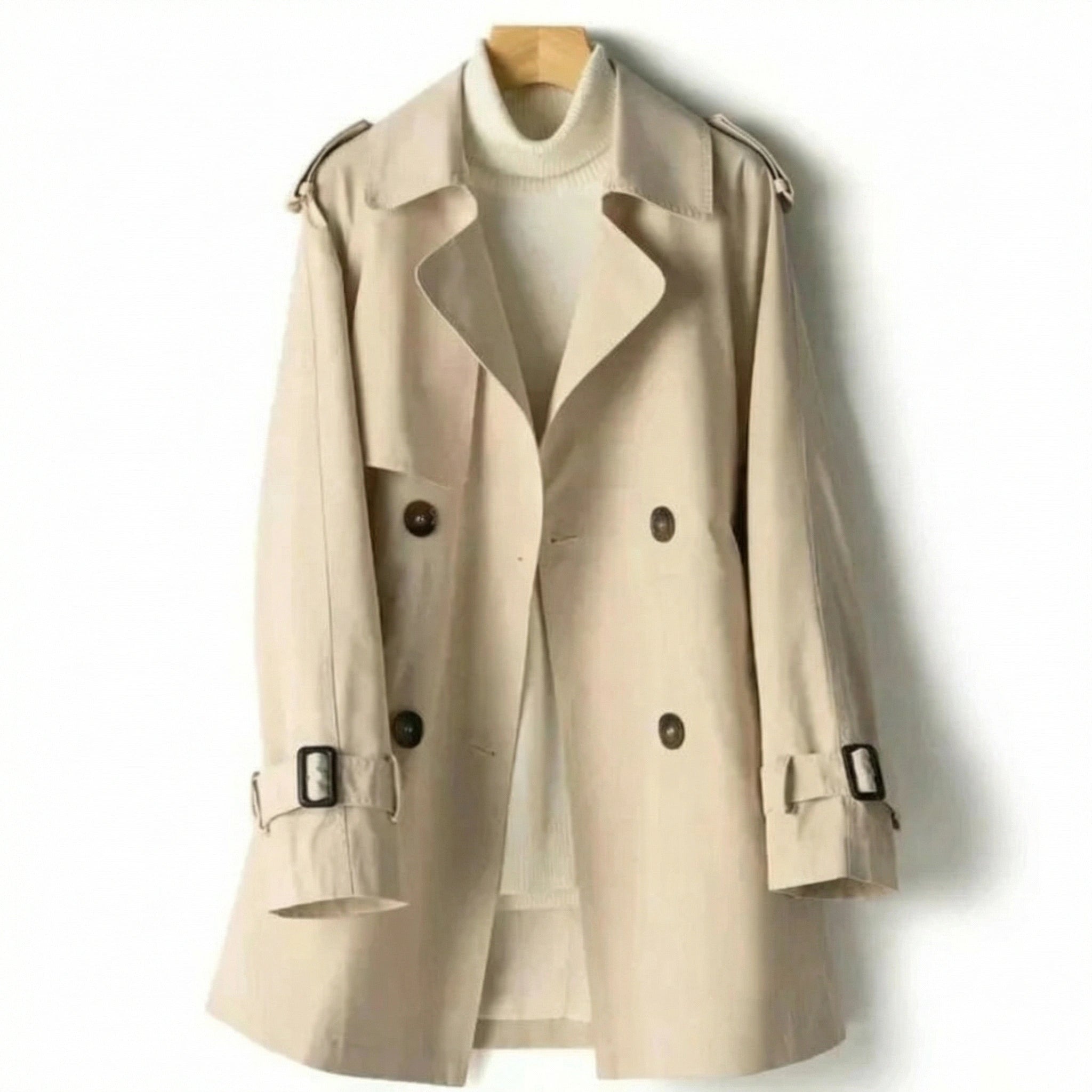 Dames Trenchcoat met Dubbele Knopenrij, Ceintuur en Epauletten