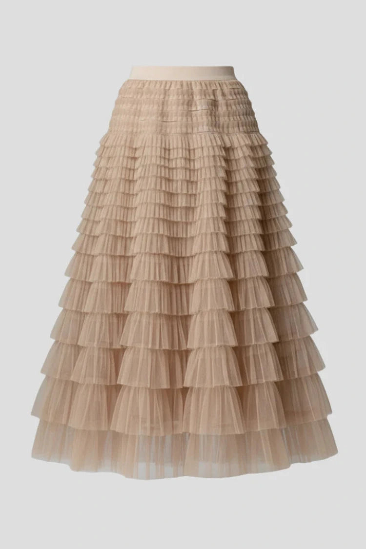 Dames Tule Maxi Rok met Elastische Taille en Lagen