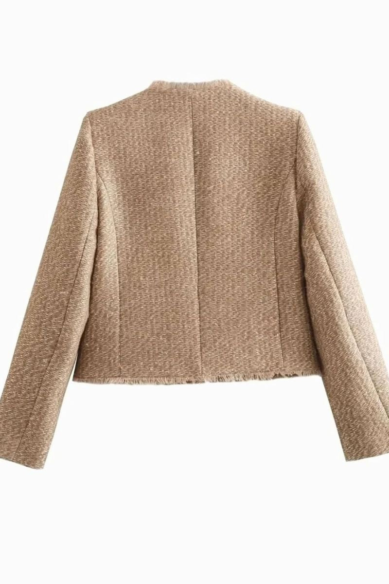 Dames Tweed Blazer met Gouden Knopen en Ronde Hals