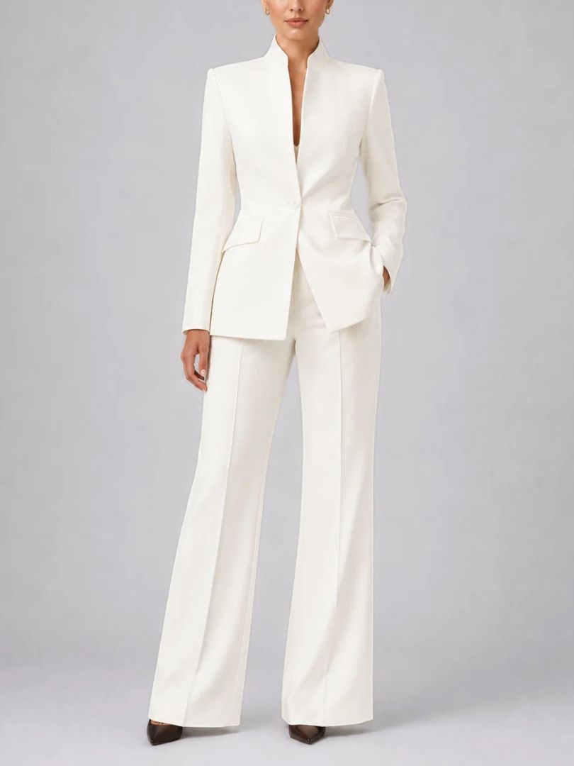 Dames Tweedelig Broekpak met Blazer en Uitlopende Broek