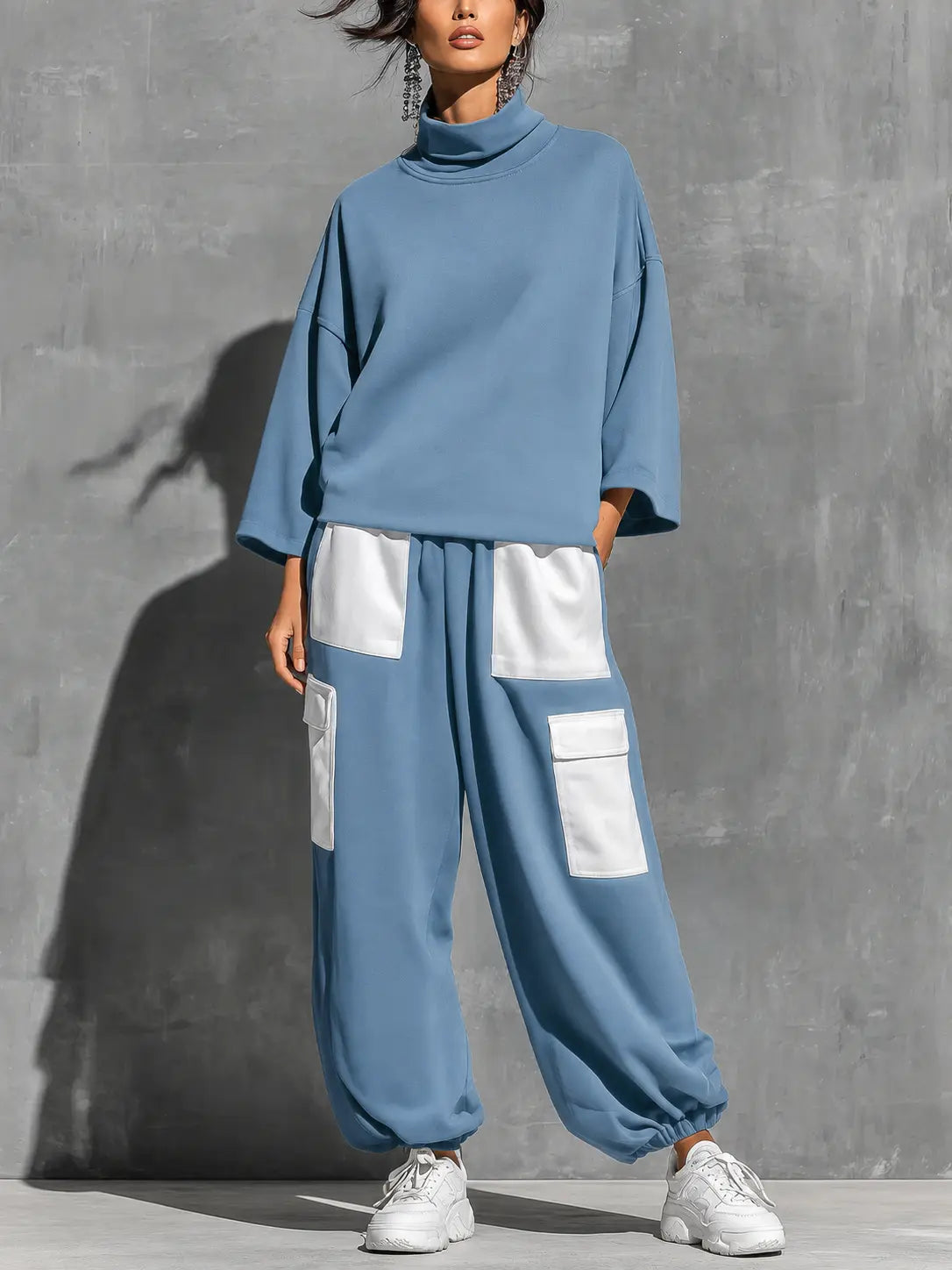 Dames Tweedelige Set met Oversized Sweater en Cargobroek