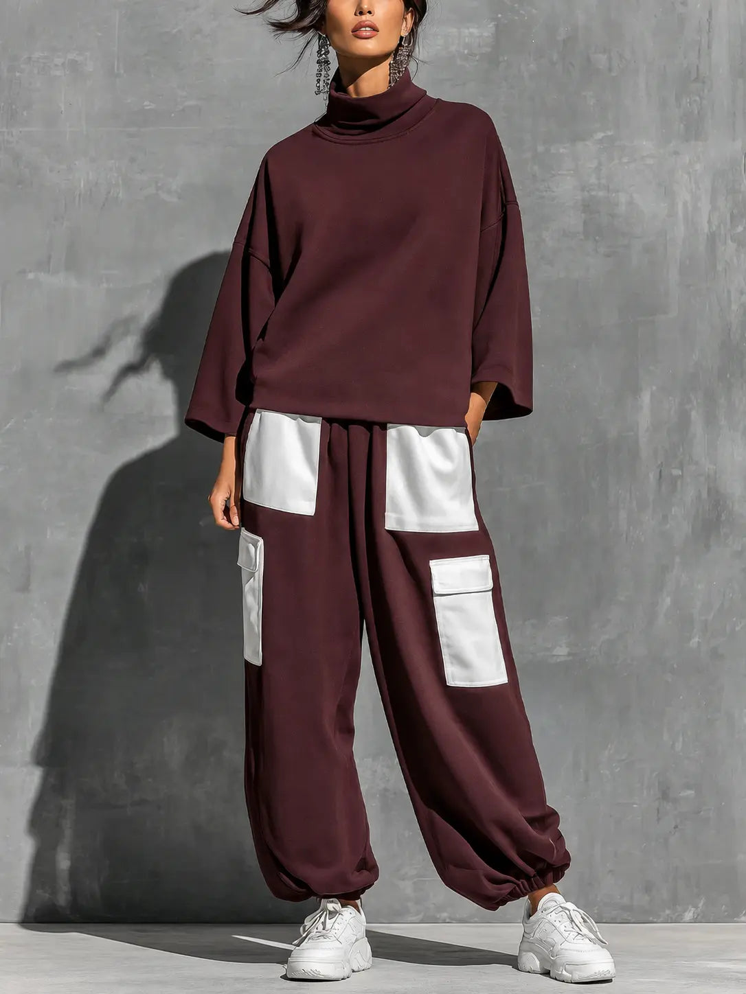 Dames Tweedelige Set met Oversized Sweater en Cargobroek