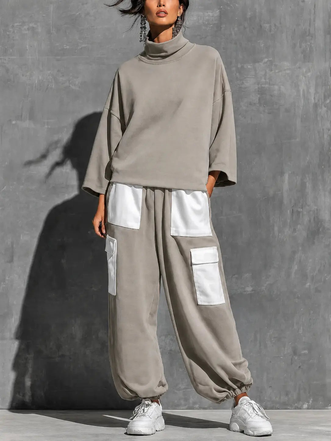 Dames Tweedelige Set met Oversized Sweater en Cargobroek