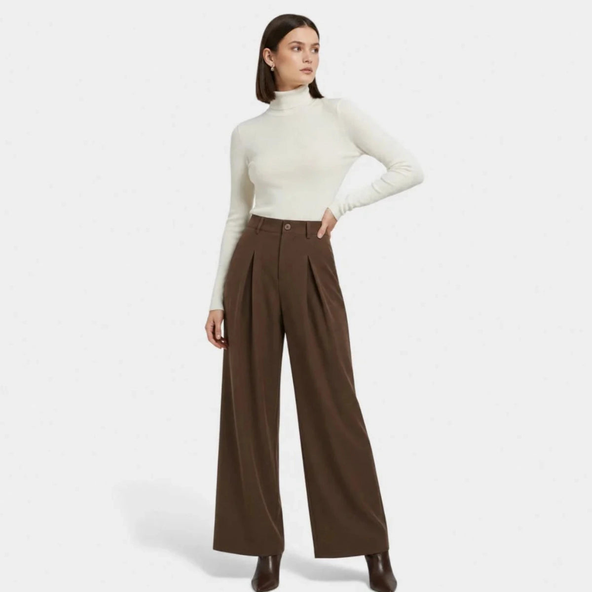 Dames Wijde Broek met Plooien en Hoge Taille