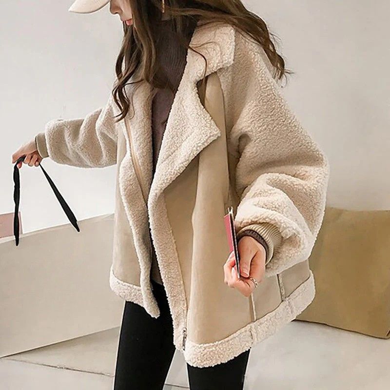 Dames Winterjas met Suède Look en Fleecevoering