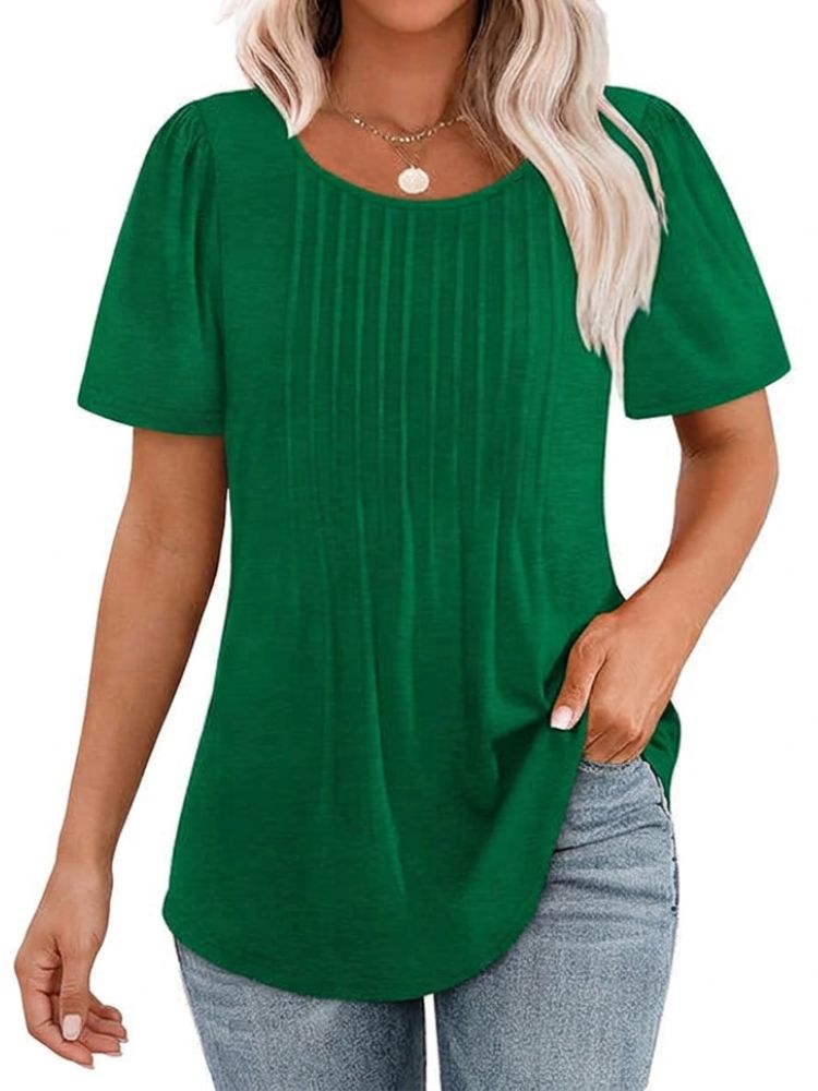 Dames Zomer Shirt met Korte Mouwen en Plooidetail