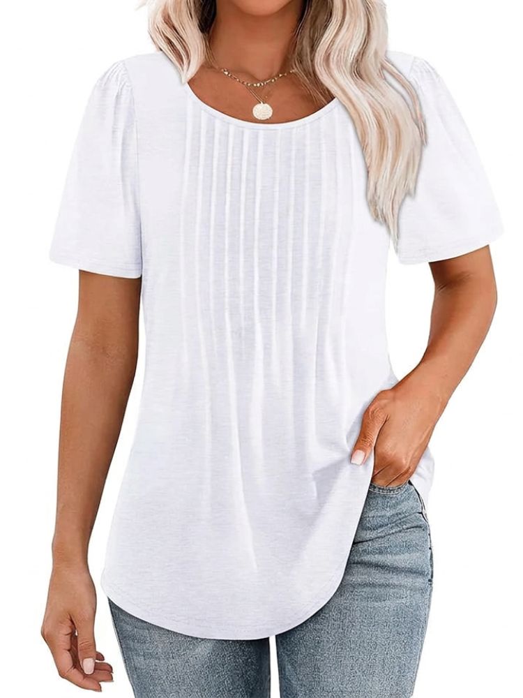 Dames Zomer Shirt met Korte Mouwen en Plooidetail