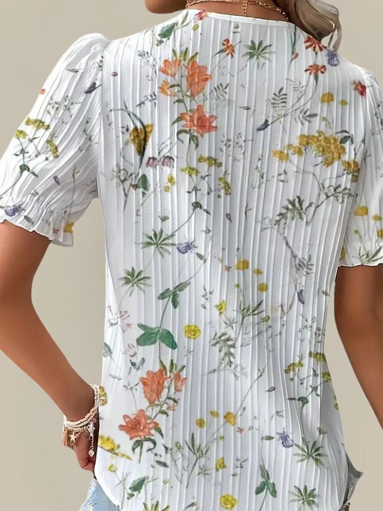 Dames Zomerblouse met Bloemenprint en Kanten Detail