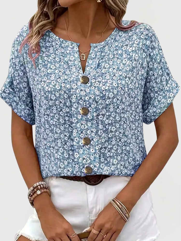 Dames Zomerblouse met Bloemenprint en Knoopsluiting