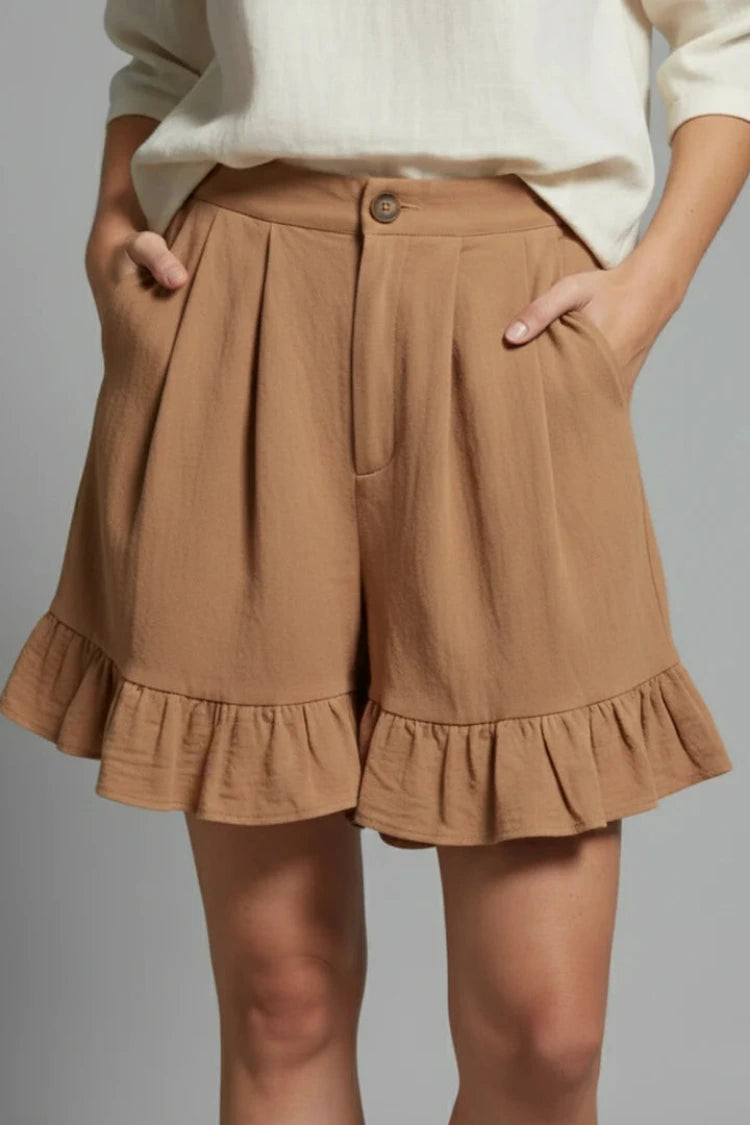 Dames Zomershorts met Hoge Taille en Volantrand